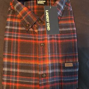 Lands' End Men's Casual Plaid Shirt - Navy and Red